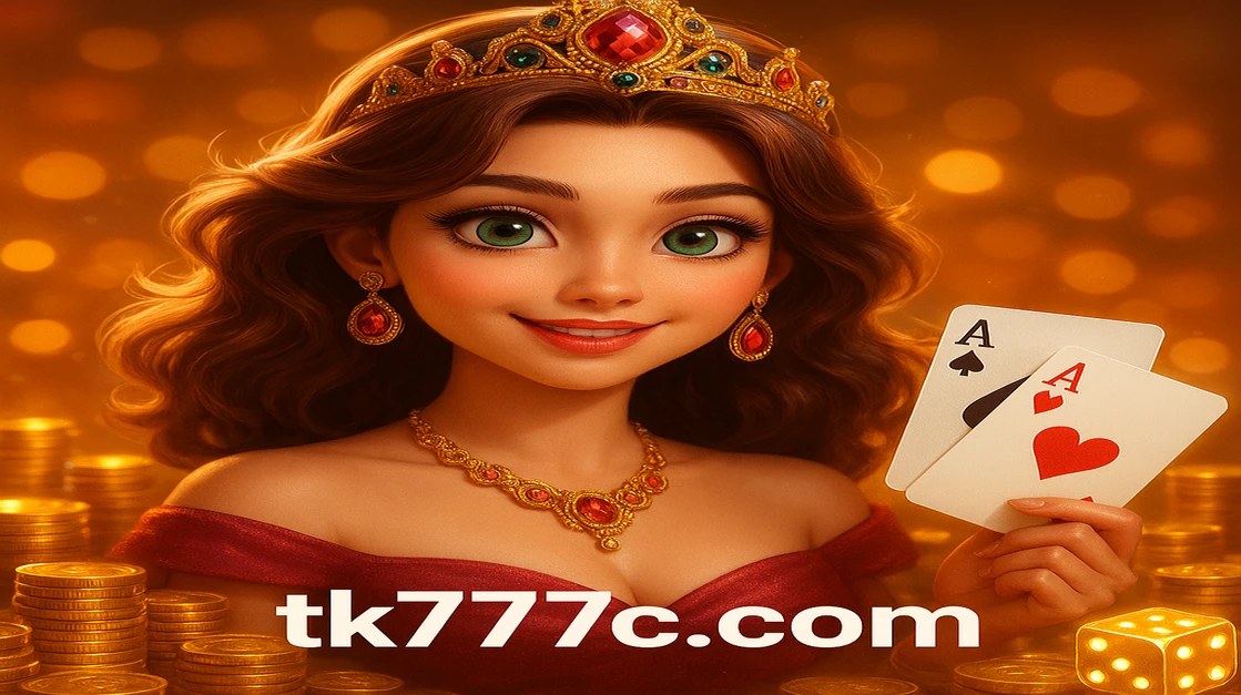 টিয়ারা পরিহিত এক খুশি কার্টুন রাজকুমতি tk777 গেমিং প্ল্যাটফর্মে সোনালি মুদ্রা ও লাল নকশা ছড়িয়ে থাকা পরিবেশে জয়ী মুহূর্ত উদযাপন করছেন, tk777–এর জাদুকরী জগতে একটি মায়াময় জয়।